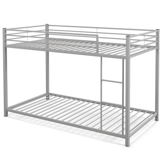 Low Profile Twin Over Twin Metal Bunk Bed with Full-length Guardrails, Silver - Gallery Canada