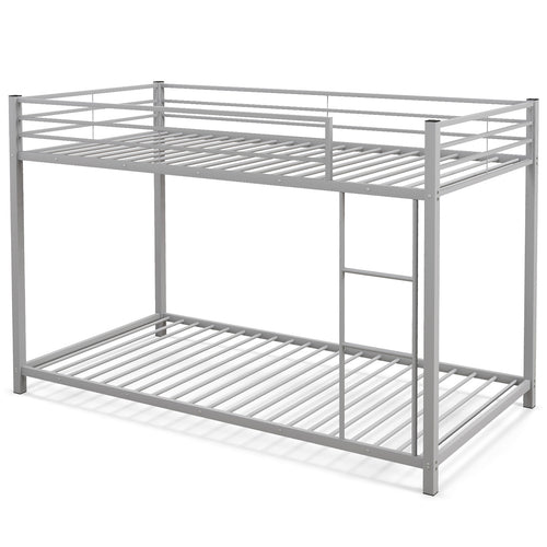 Low Profile Twin Over Twin Metal Bunk Bed with Full-length Guardrails, Silver