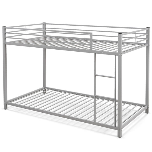 Twin Over Twin Metal Bunk Bed, Full Guardrails, Silver
