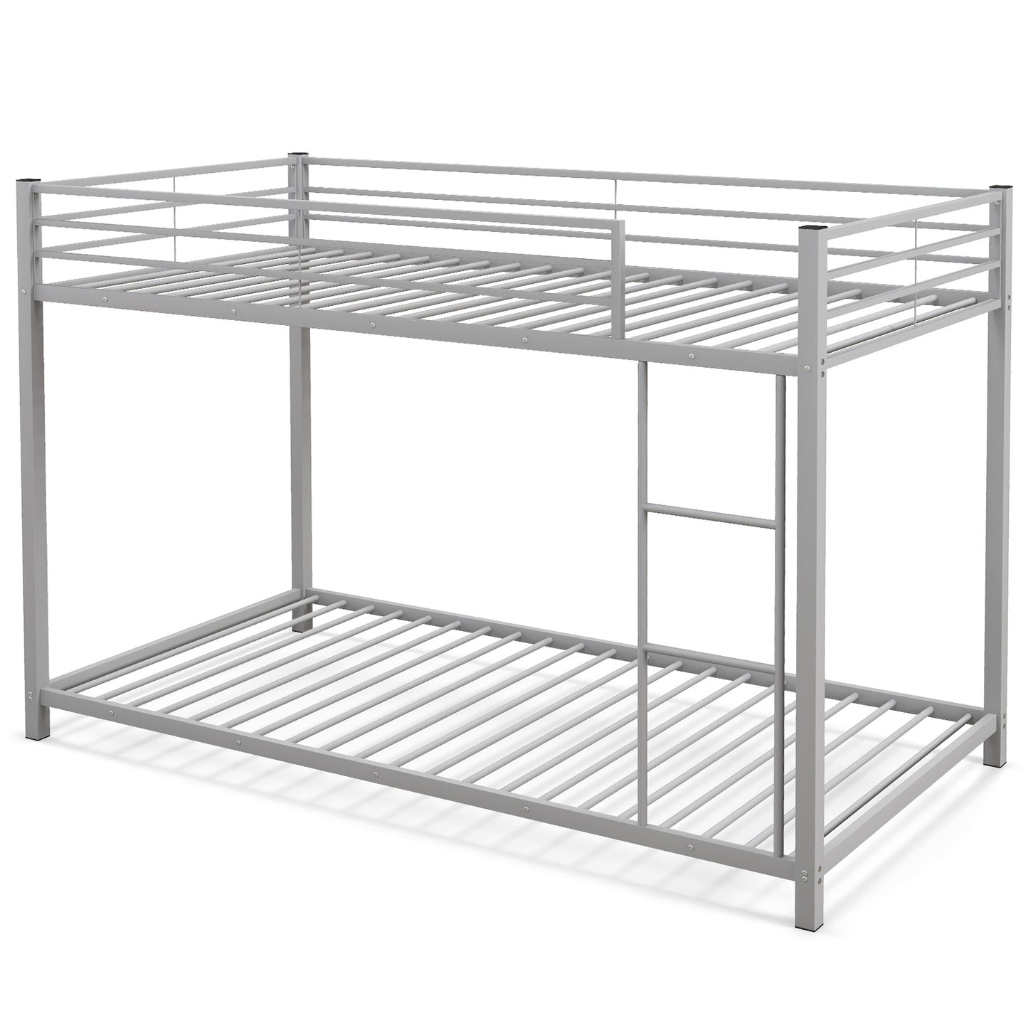 Twin Over Twin Metal Bunk Bed, Full Guardrails, Silver Bunk Bed Frame Silver at Gallery Canada