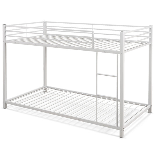 Twin Over Twin Metal Bunk Bed, Full-Length Guardrails, White