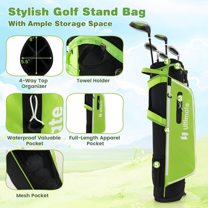 Junior Complete Golf Club Set with Stand Bag Rain Hood, Green