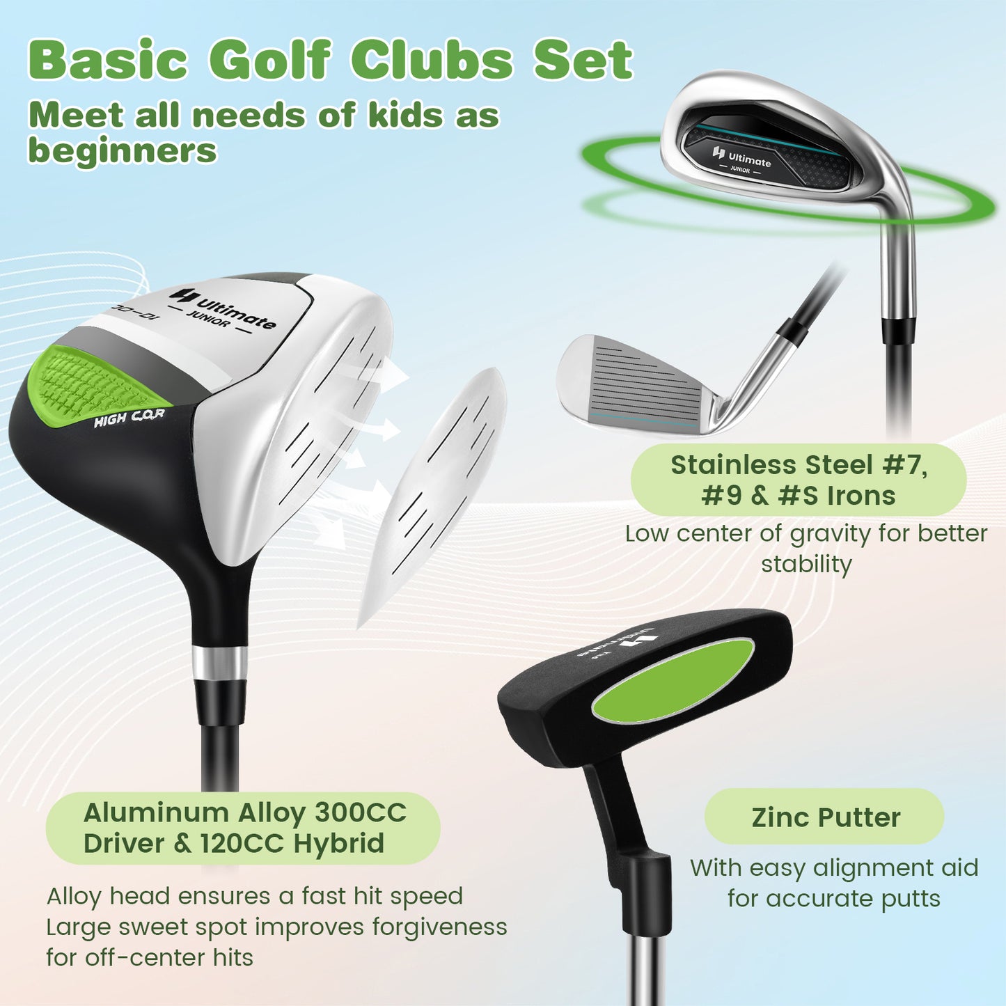 Junior Complete Golf Club Set With Stand Bag Rain Hood, Green Golf at Gallery Canada