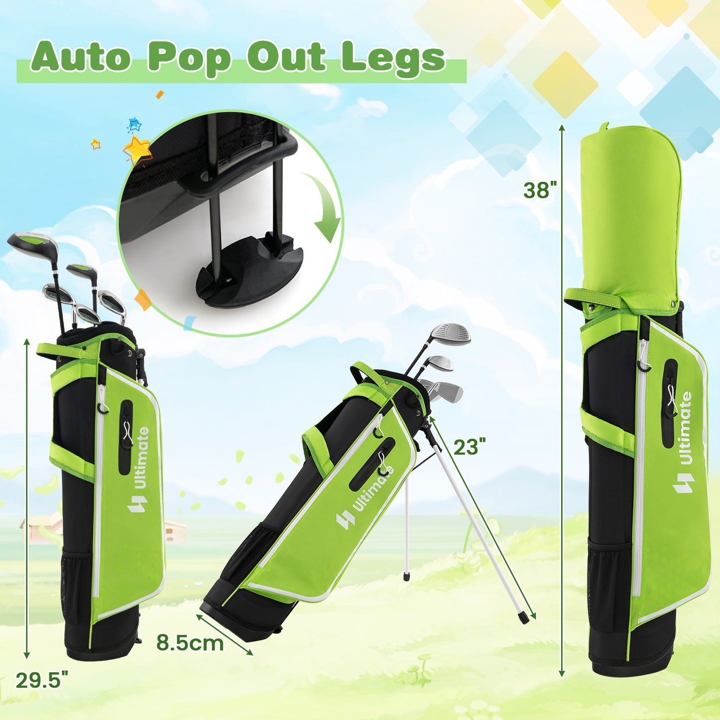 Junior Complete Golf Club Set With Stand Bag Rain Hood, Green Golf at Gallery Canada