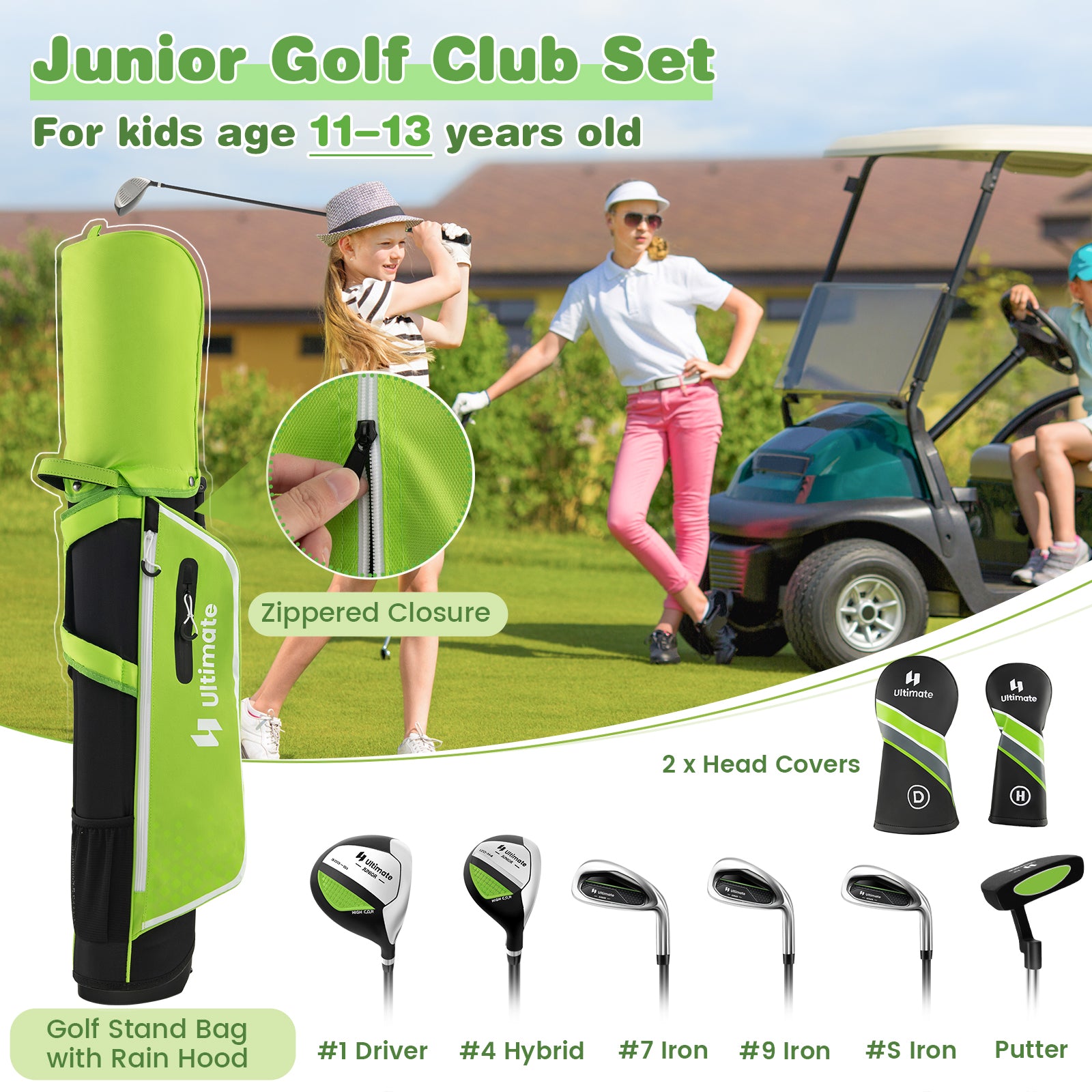 Junior Complete Golf Club Set With Stand Bag Rain Hood, Green Golf at Gallery Canada