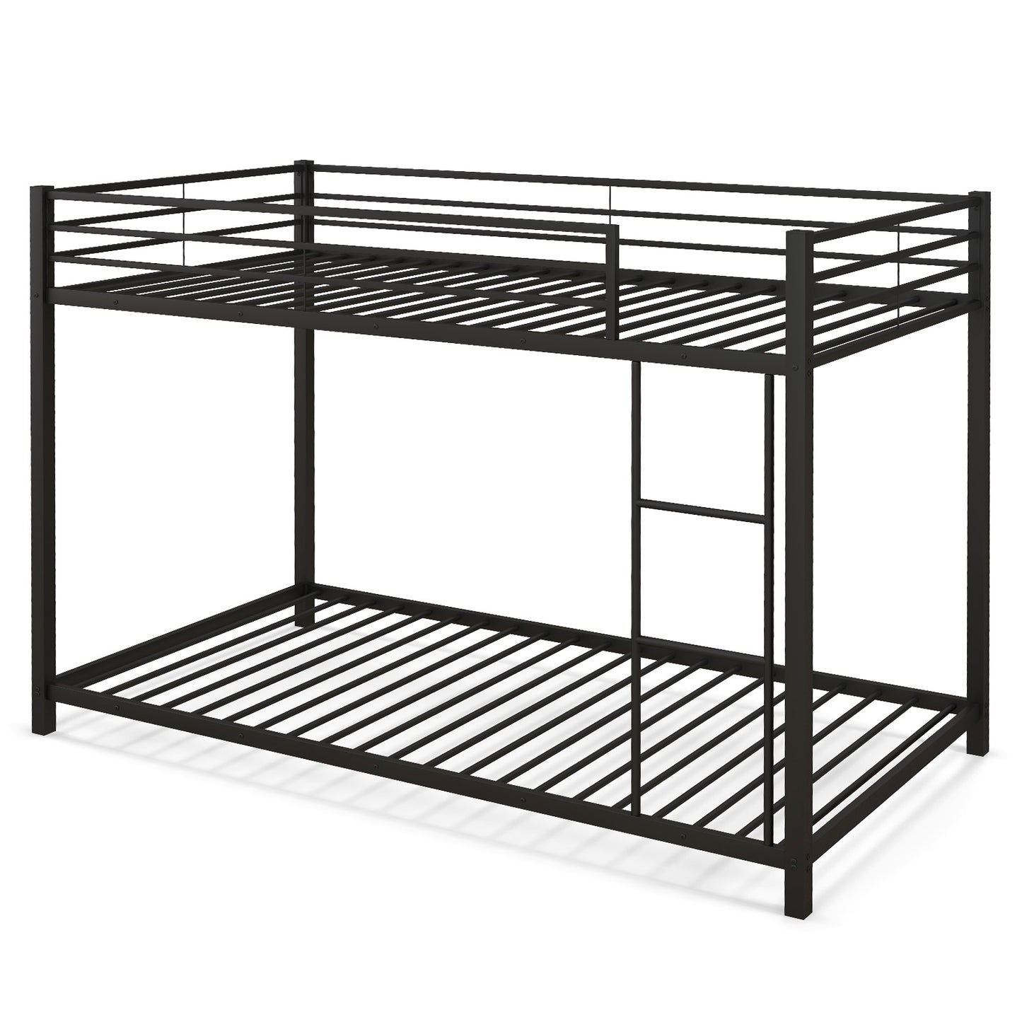 Low Profile Twin Over Twin Metal Bunk Bed with Full-length Guardrails, Black Bunk Bed Frame at Gallery Canada