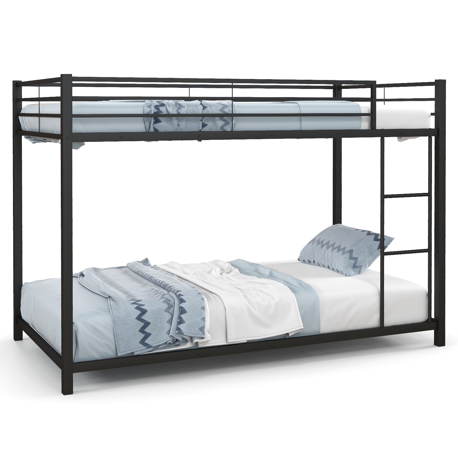 Low Profile Twin Over Twin Metal Bunk Bed with Full-length Guardrails, Black Bunk Bed Frame at Gallery Canada