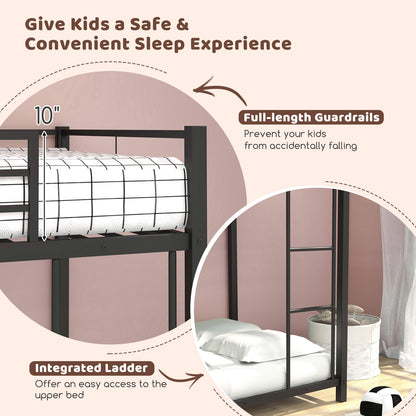 Low Profile Twin Over Twin Metal Bunk Bed with Full-length Guardrails, Black Bunk Bed Frame at Gallery Canada