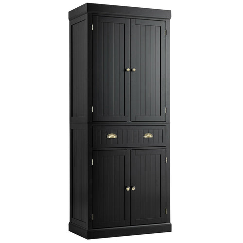 Freestanding Kitchen Cabinet, Adjustable Shelves, Black