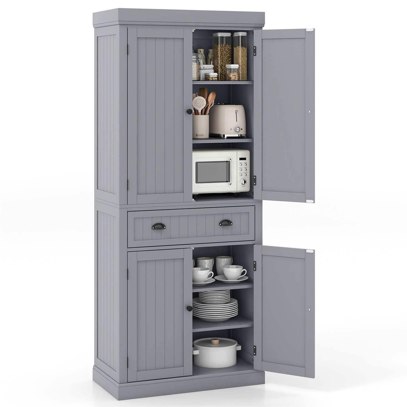 Cupboard Freestanding Kitchen Cabinet w/ Adjustable Shelves, Gray Armoires & Wardrobes at Gallery Canada