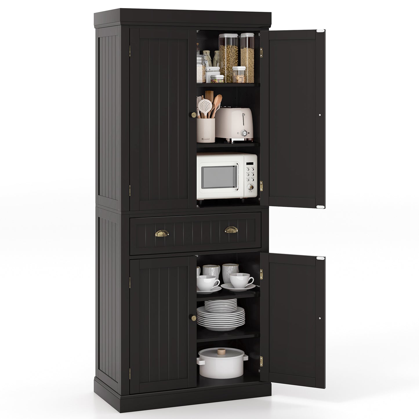 Cupboard Freestanding Kitchen Cabinet w/ Adjustable Shelves, Dark Brown Armoires & Wardrobes at Gallery Canada