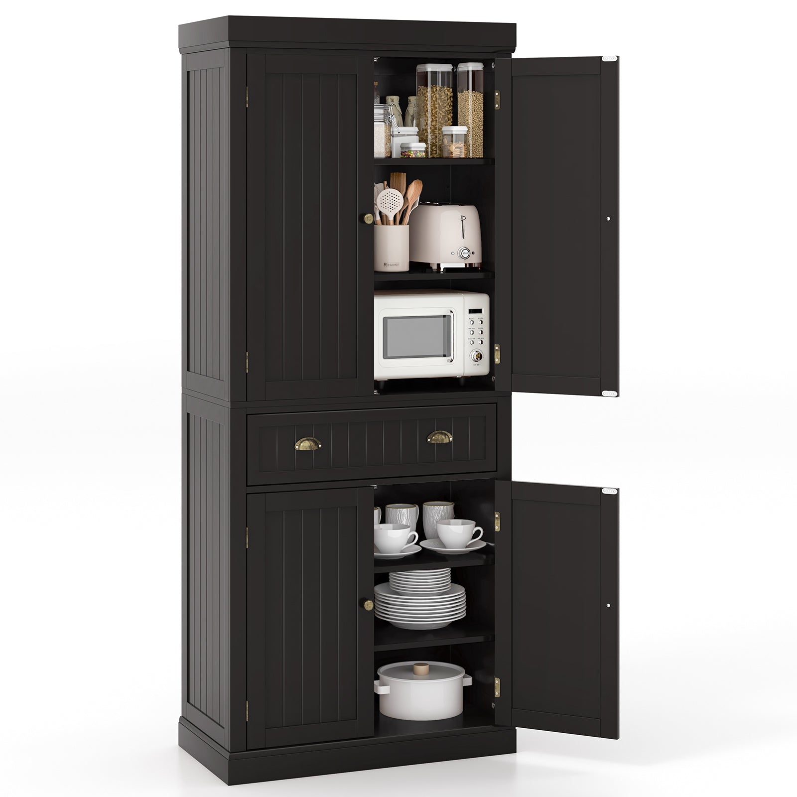 Cupboard Freestanding Kitchen Cabinet w/ Adjustable Shelves, Dark Brown Armoires & Wardrobes at Gallery Canada