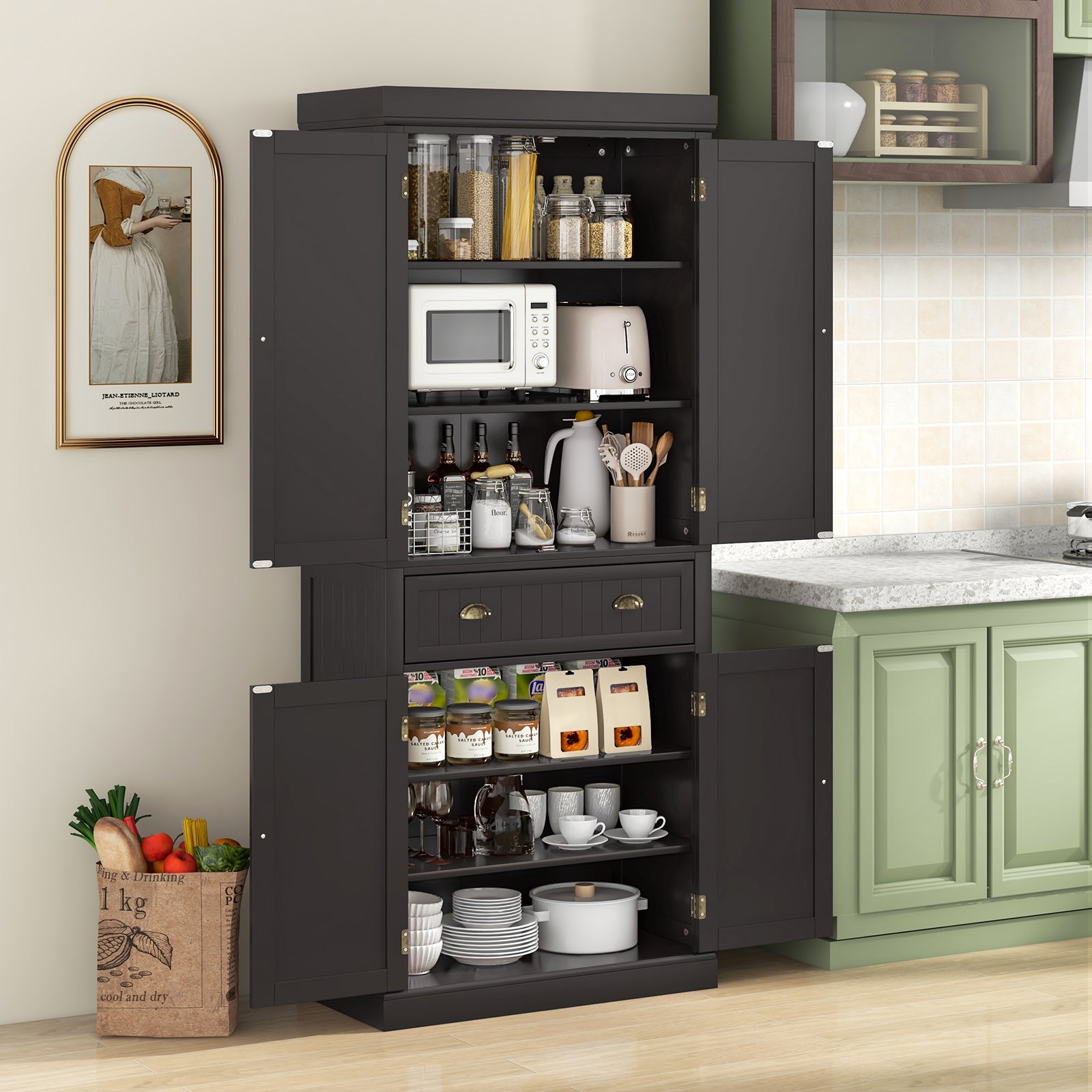 Cupboard Freestanding Kitchen Cabinet w/ Adjustable Shelves, Dark Brown Armoires & Wardrobes at Gallery Canada