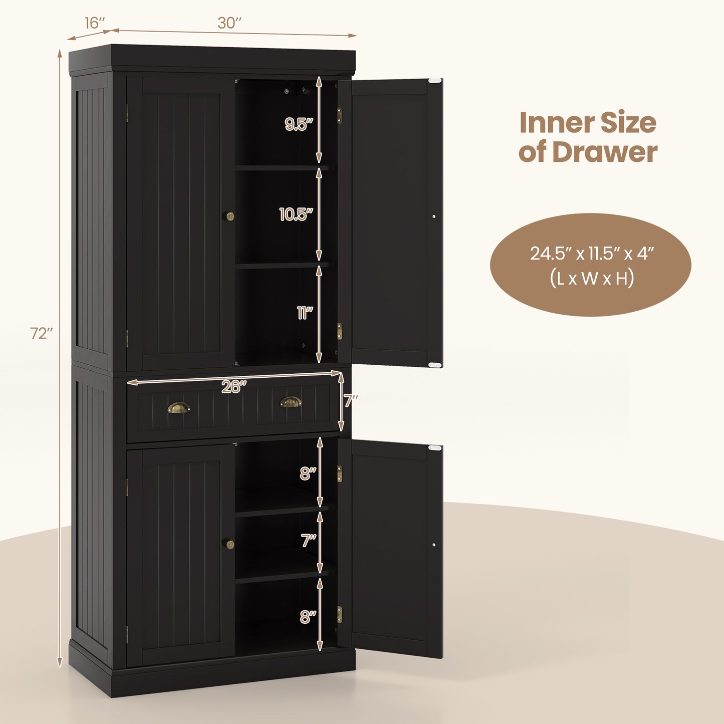 Cupboard Freestanding Kitchen Cabinet w/ Adjustable Shelves, Dark Brown Armoires & Wardrobes at Gallery Canada