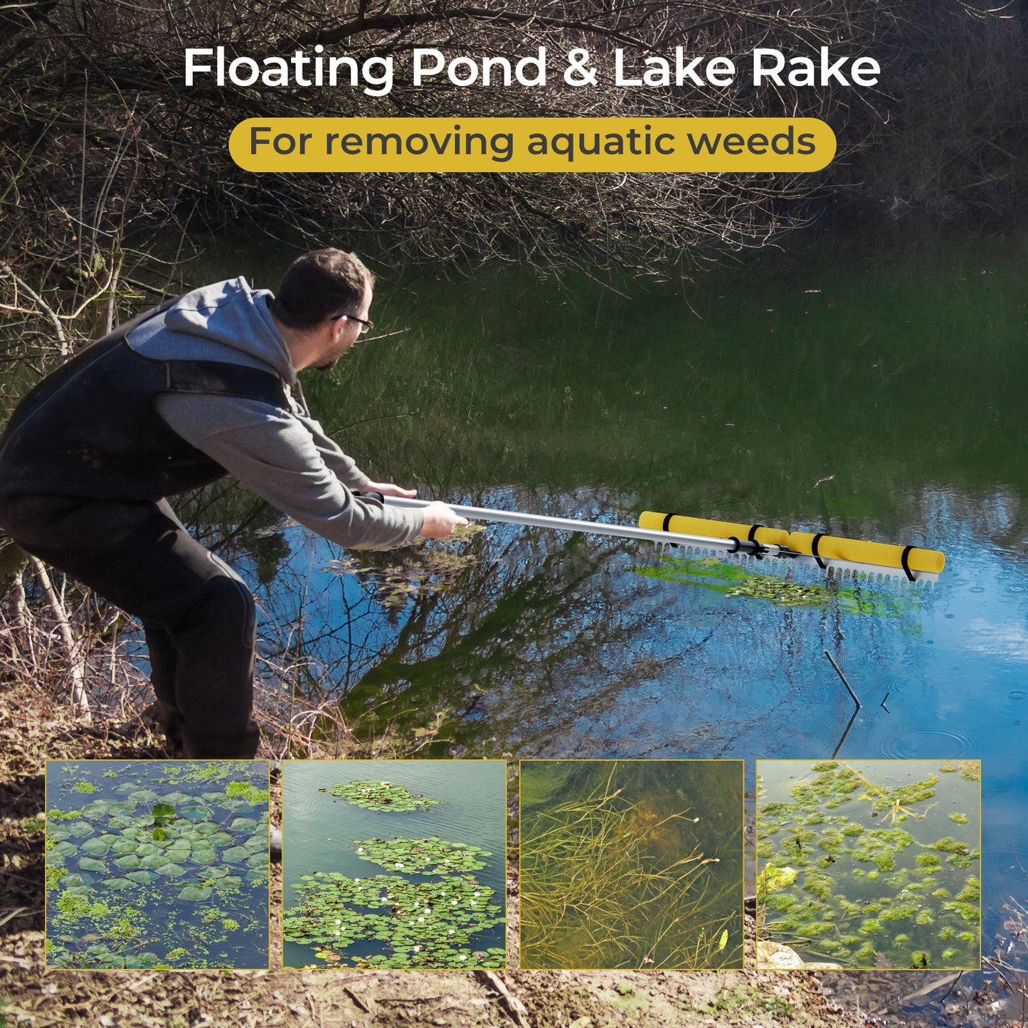 36” Floating Weed Lake Rake, Aquatic Pond Cutter With Foam Floats Lawn Care Tools at Gallery Canada