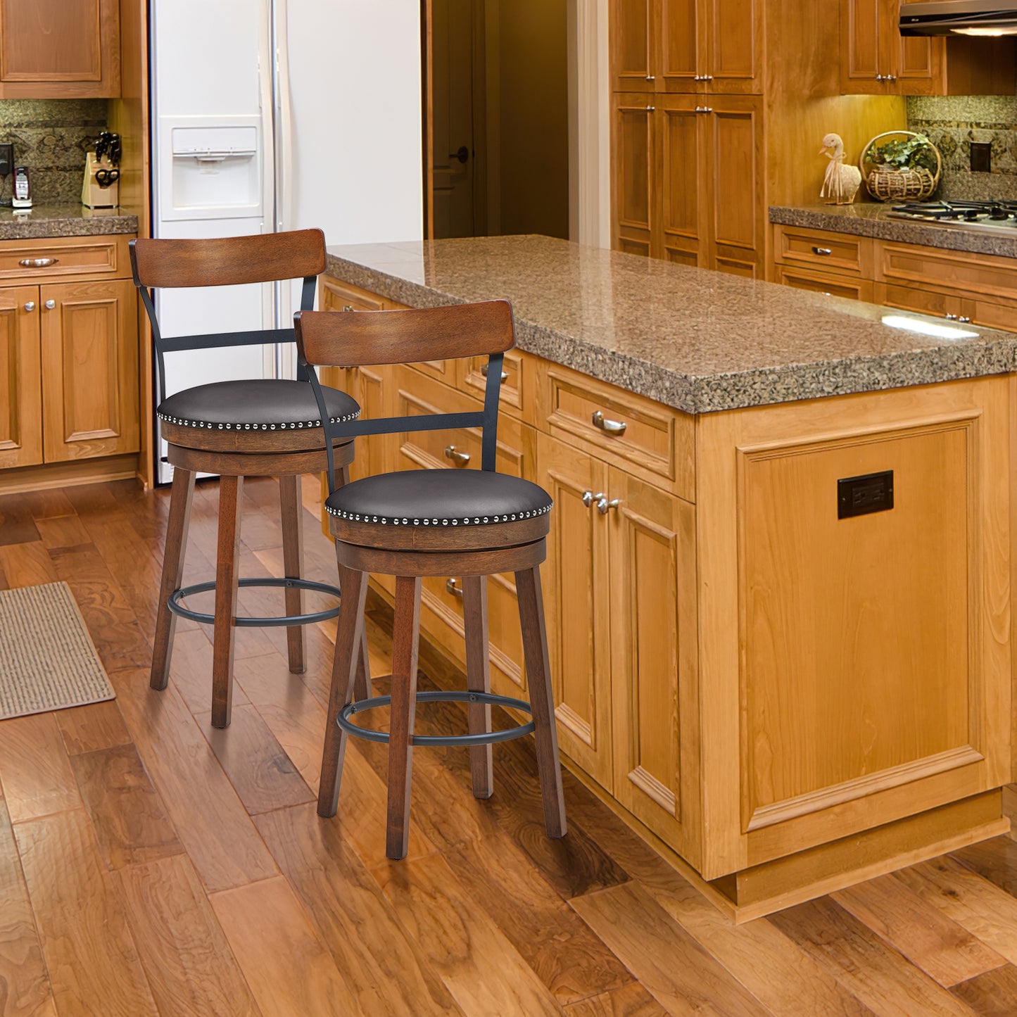 Set of 2 25.5 Inch Swivel Counter Height Bar Stool, Brown Bar Stools at Gallery Canada