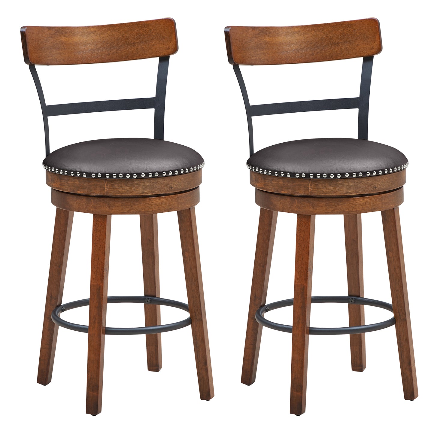 Set Of 2 25.5 Inch Swivel Counter Height Bar Stool, Brown Bar Stools at Gallery Canada