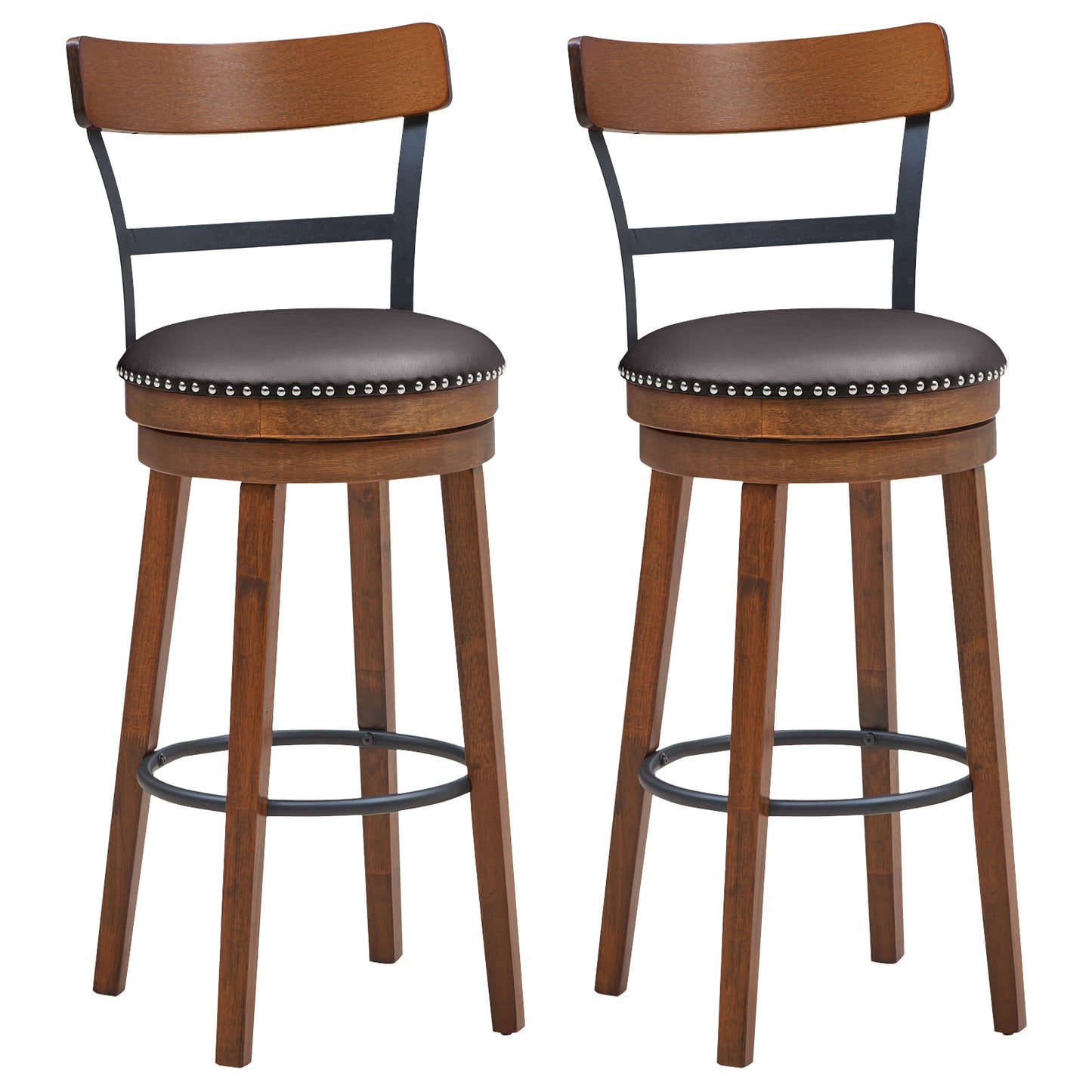 Set Of 2 30.5 Inch Swivel Bar Stools, Brown Bar Stools at Gallery Canada