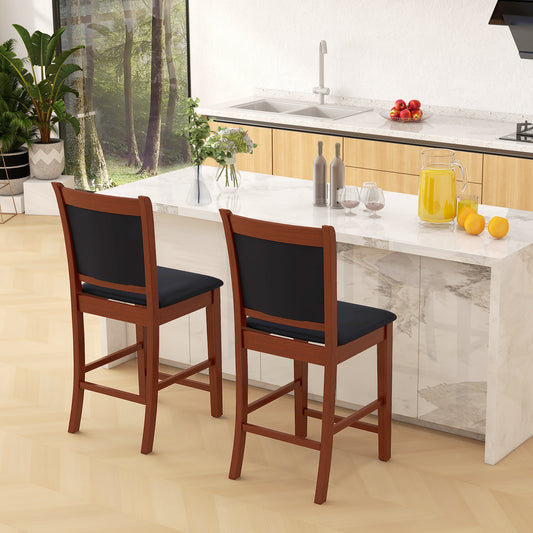 Upholstered Counter Stool Set of 2 with Solid Rubber Wood Frame, Brown Bar Stools Brown at Gallery Canada