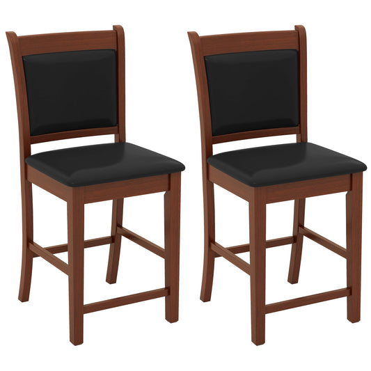 Upholstered Counter Stool Set of 2 with Solid Rubber Wood Frame, Brown - Gallery Canada