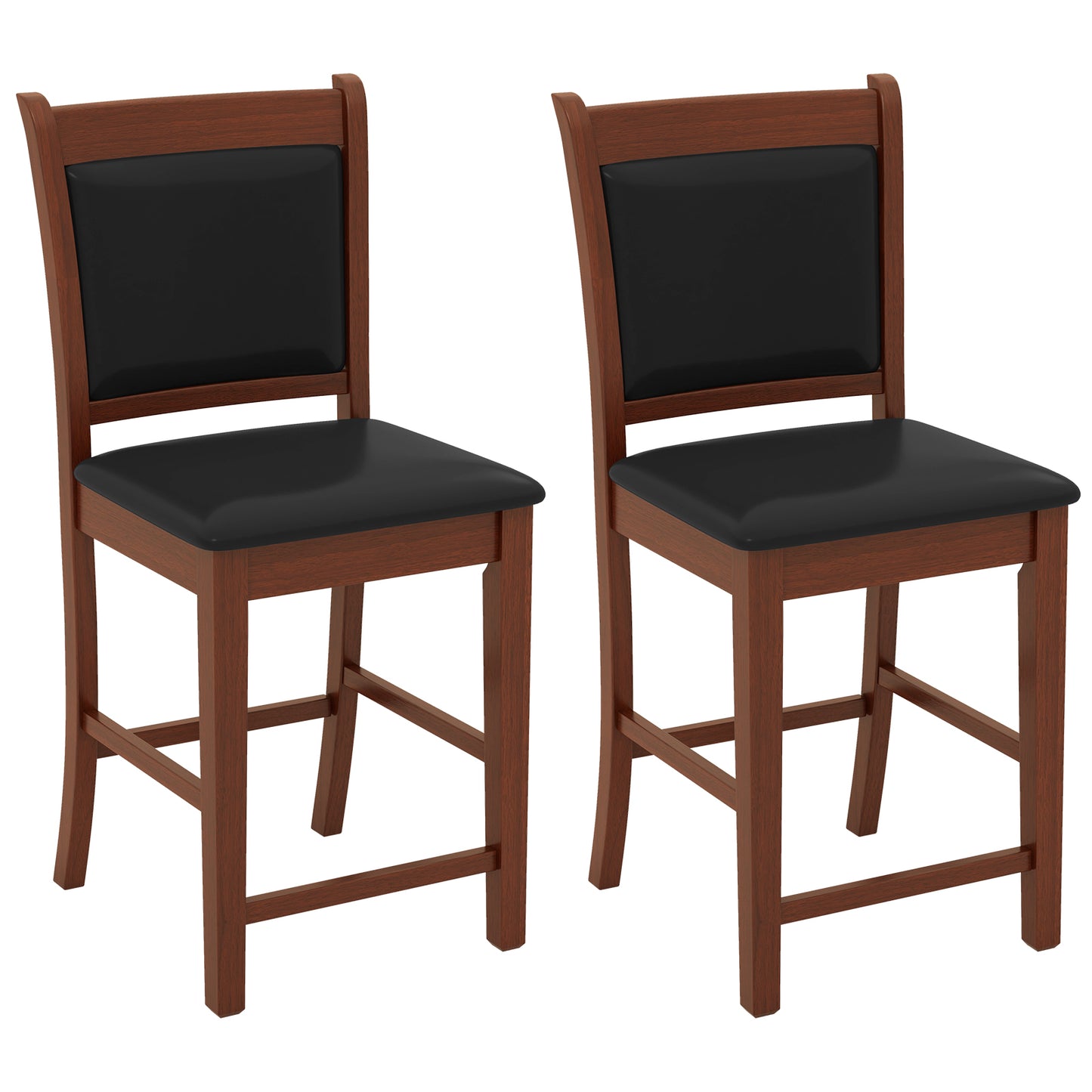 Upholstered Counter Stool Set of 2 with Solid Rubber Wood Frame, Brown Bar Stools at Gallery Canada