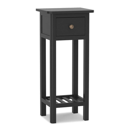 2 Tier Slim Nightstand, With Drawer Shelf, Black