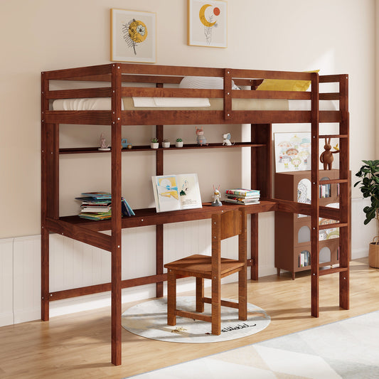 Twin Size Solid Wood Slatted Loft Bed Frame with Safety Guardrail for Kid, Brown Bunk Bed Frame Brown at Gallery Canada