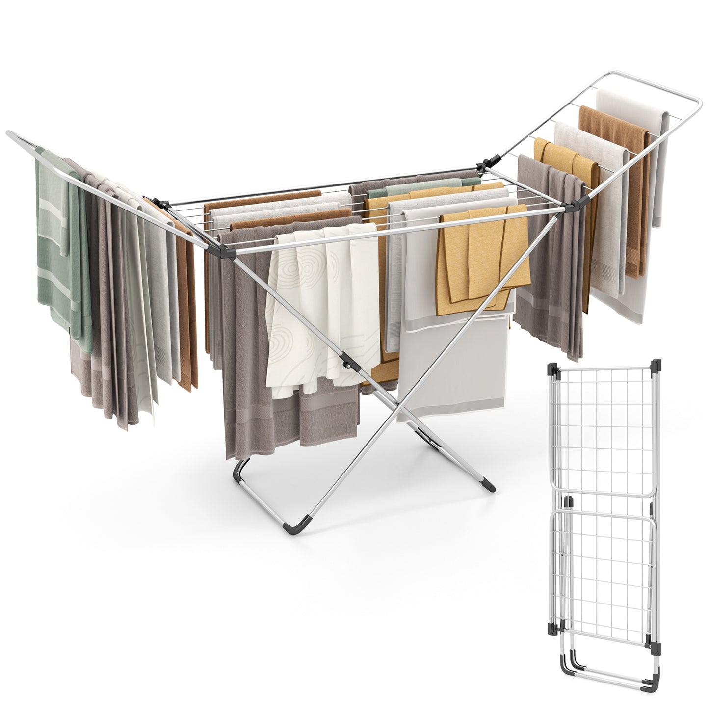 Folding Clothes Drying Rack with Adjustable Wings for Indoor and Outdoor Use, Silver Drying Racks at Gallery Canada