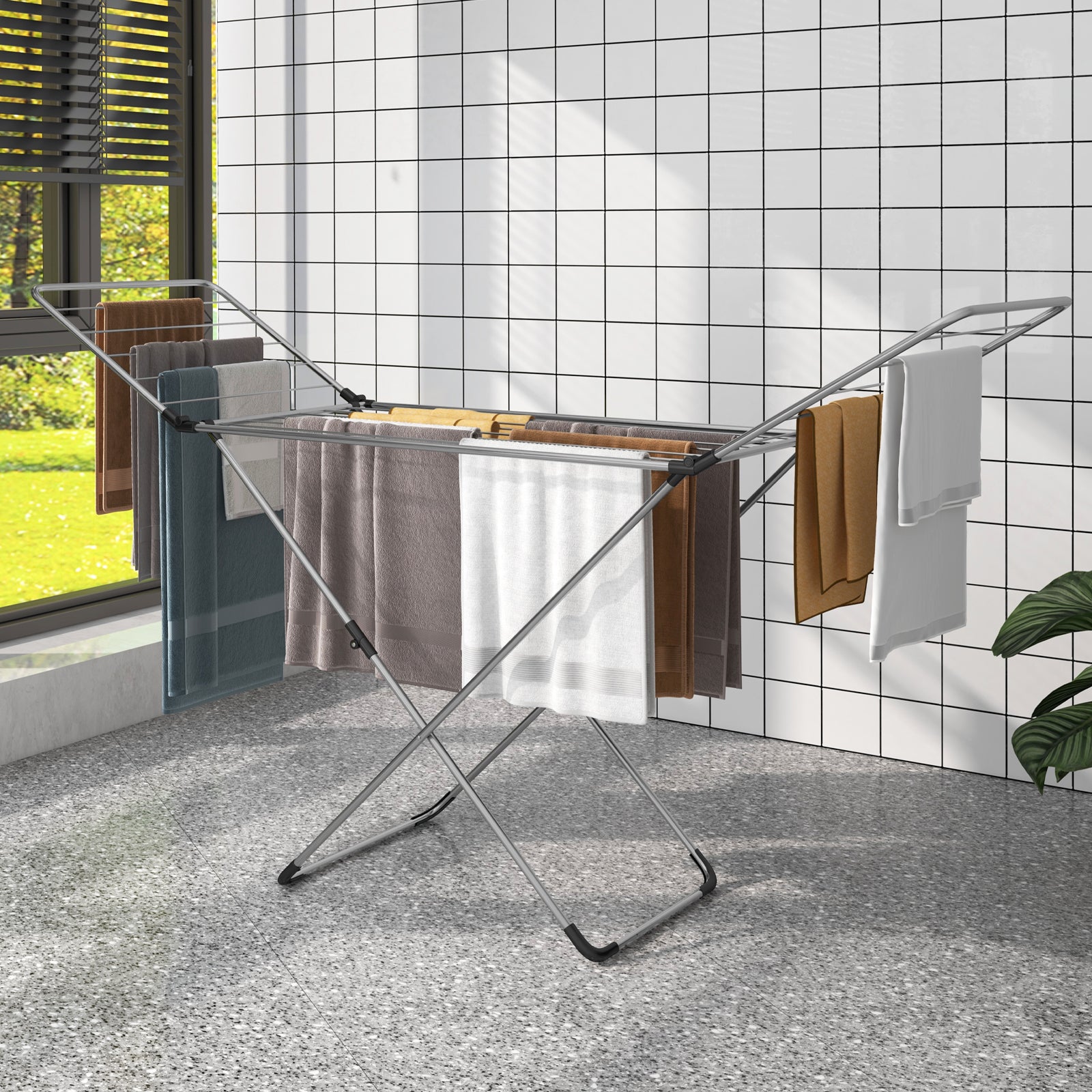 Folding Clothes Drying Rack with Adjustable Wings for Indoor and Outdoor Use, Silver Drying Racks at Gallery Canada