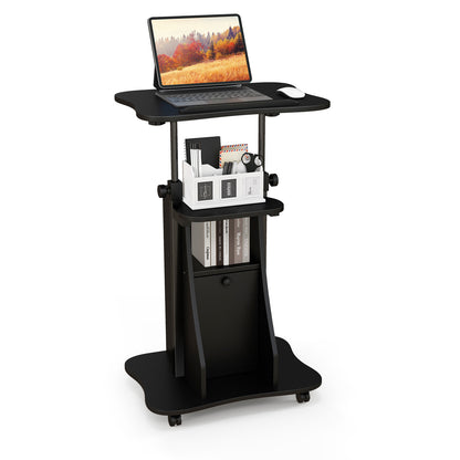 Adjustable Mobile Standing Desk Cart with Tilt Desktop and Cabinet, Black Laptop Tables & Printer Stands at Gallery Canada