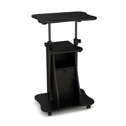 Adjustable Mobile Standing Desk Cart, Tilt Desktop Cabinet, Black Laptop Tables & Printer Stands Black at Gallery Canada