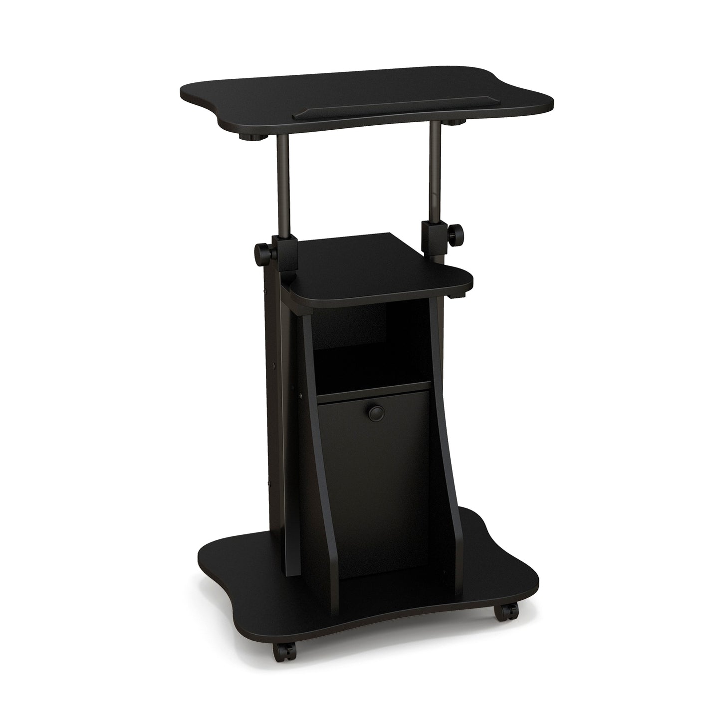 Adjustable Mobile Standing Desk Cart with Tilt Desktop and Cabinet, Black Laptop Tables & Printer Stands Black at Gallery Canada