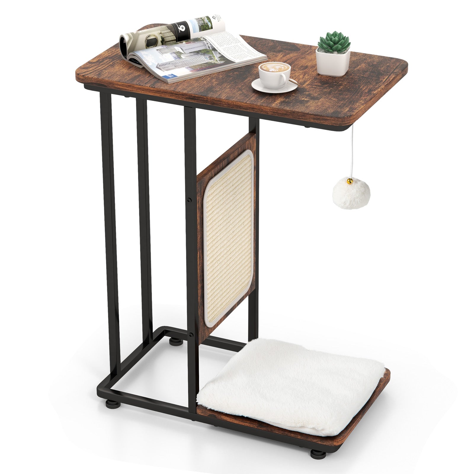 C-Shaped Cat Side Table, Cat Tree With Scratching Board, Rustic Brown Cat Supplies at Gallery Canada