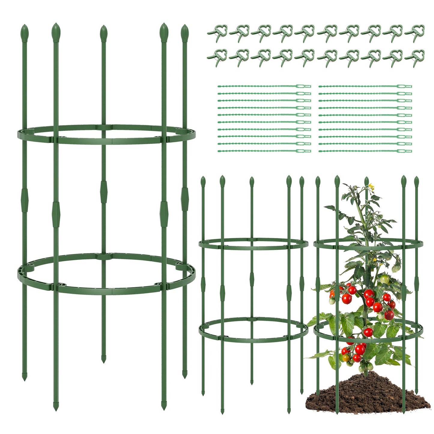 3-Pack Garden Trellis 40"/60" Tall Plant Support Stands with Clips and Ties-S, Green