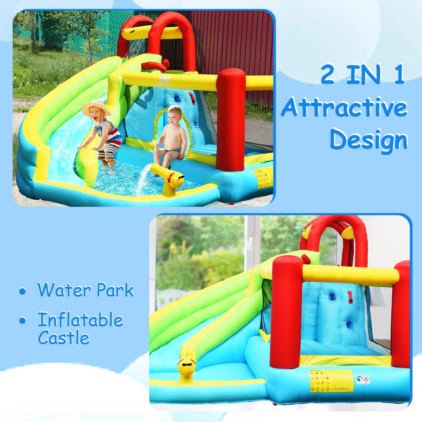 6-in-1 Inflatable Bounce House with Climbing Wall and Basketball Hoop without Blower Bounce House at Gallery Canada