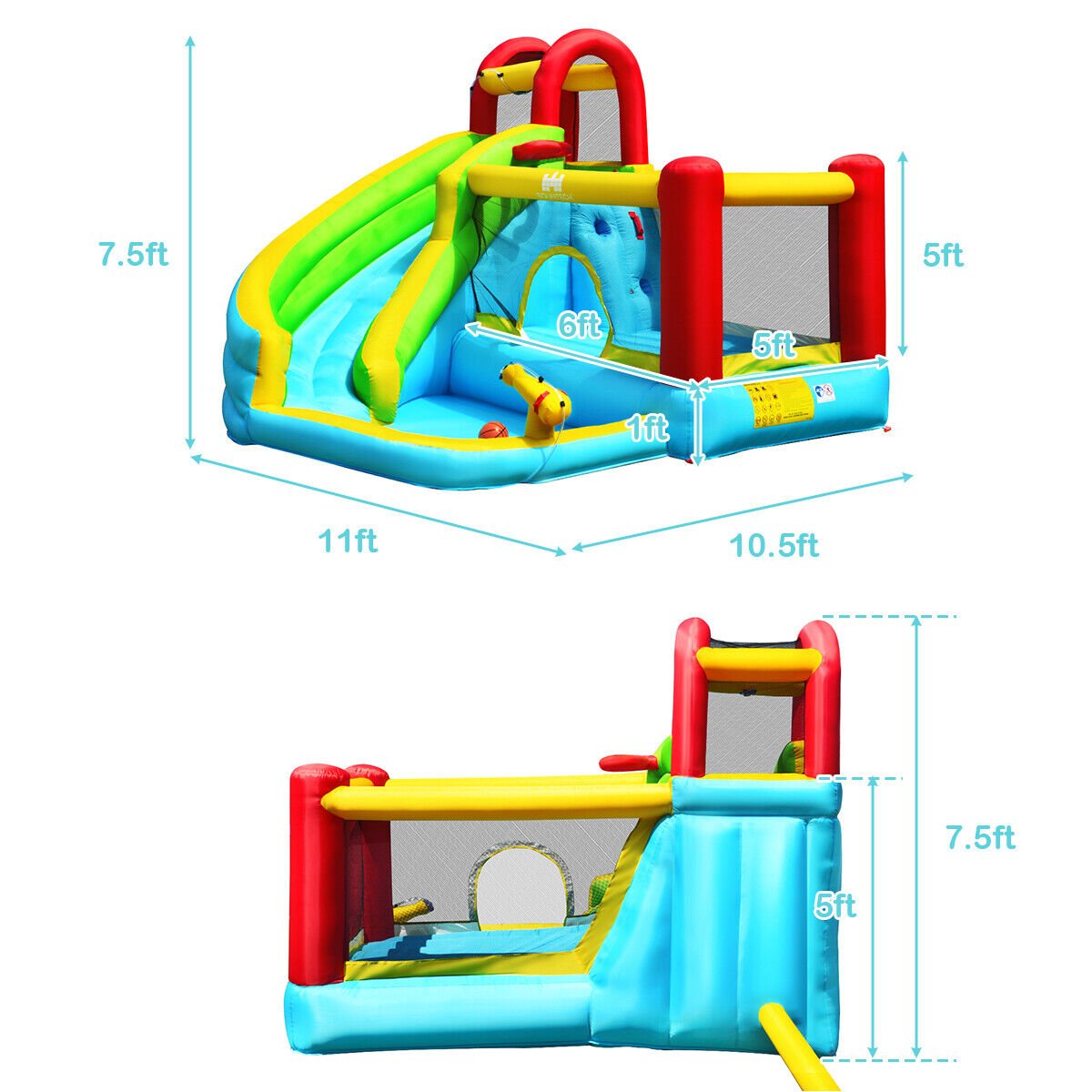 6-in-1 Inflatable Bounce House with Climbing Wall and Basketball Hoop without Blower - Gallery Canada