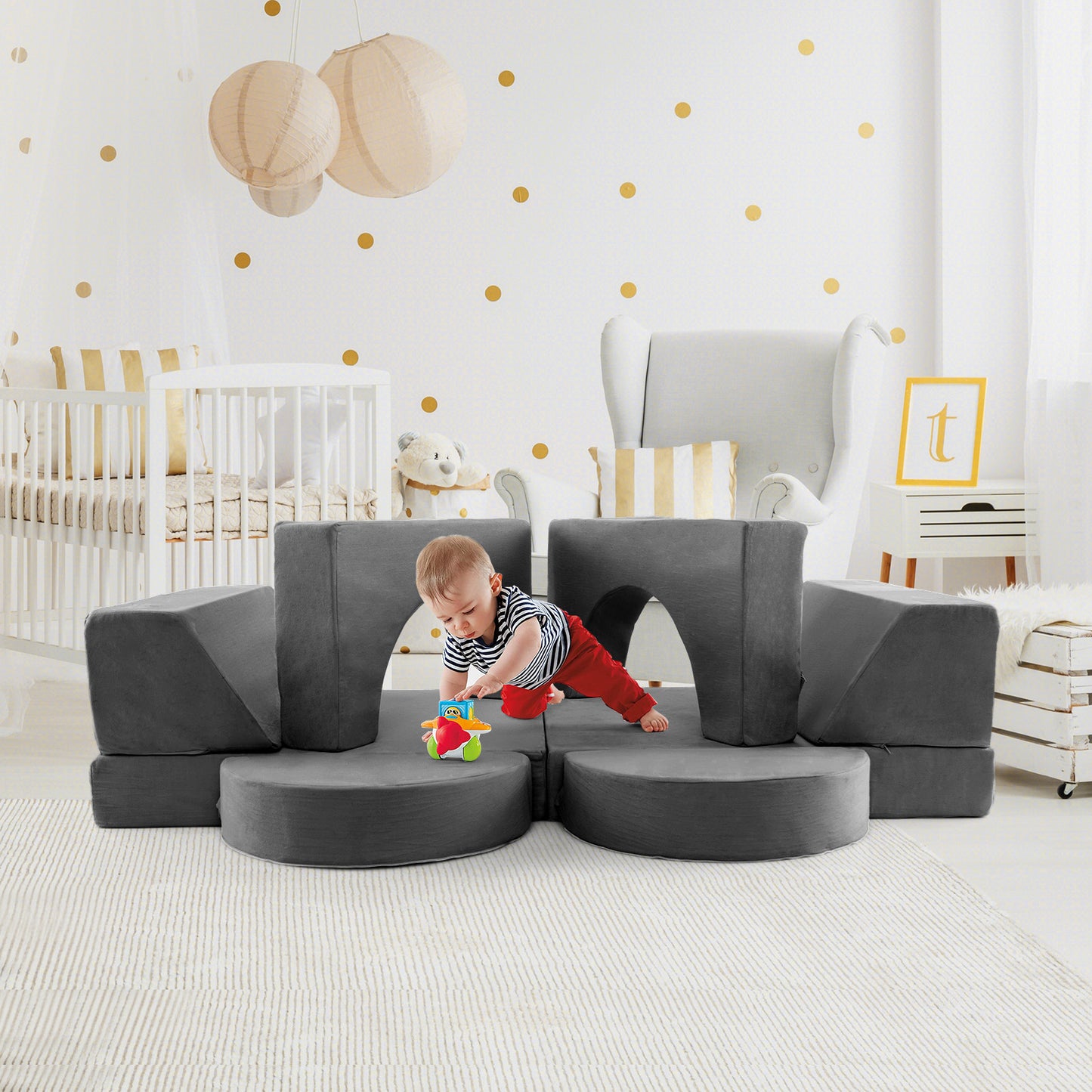 8 Pieces Kids Modular Play Sofa with Detachable Cover for Playroom and Bedroom, Gray Kids Chairs & Seating at Gallery Canada