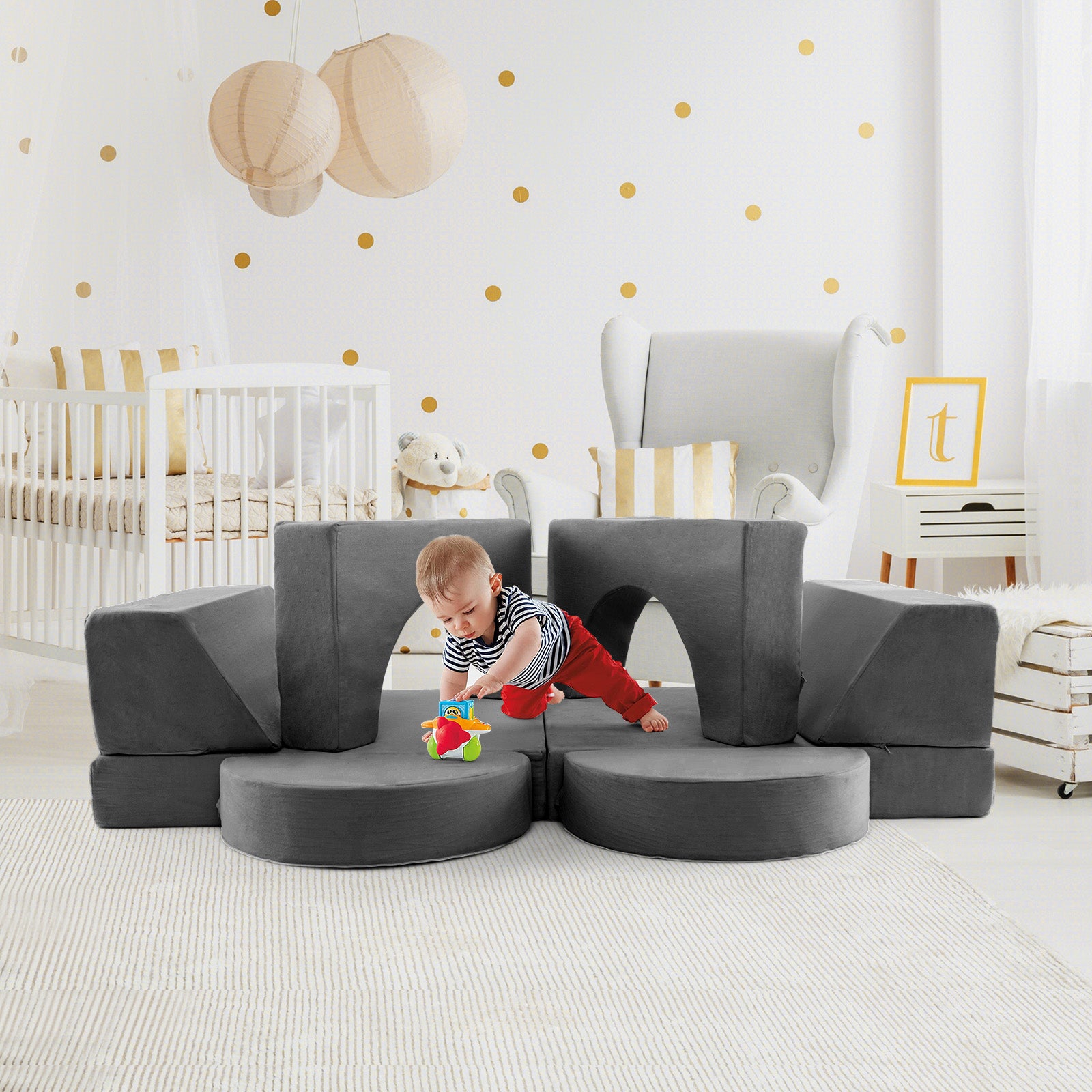 8 Pieces Kids Modular Play Sofa with Detachable Cover for Playroom and Bedroom, Gray Kids Chairs & Seating at Gallery Canada