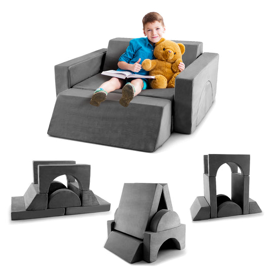 8 Pieces Kids Modular Play Sofa with Detachable Cover for Playroom and Bedroom, Gray Kids Chairs & Seating Gray at Gallery Canada