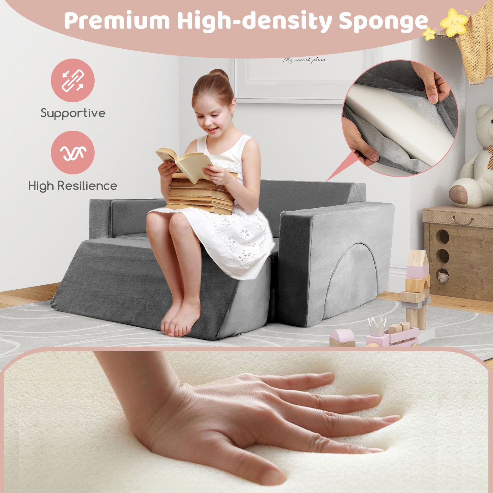 8 Pieces Kids Modular Play Sofa with Detachable Cover for Playroom and Bedroom, Gray Kids Chairs & Seating at Gallery Canada