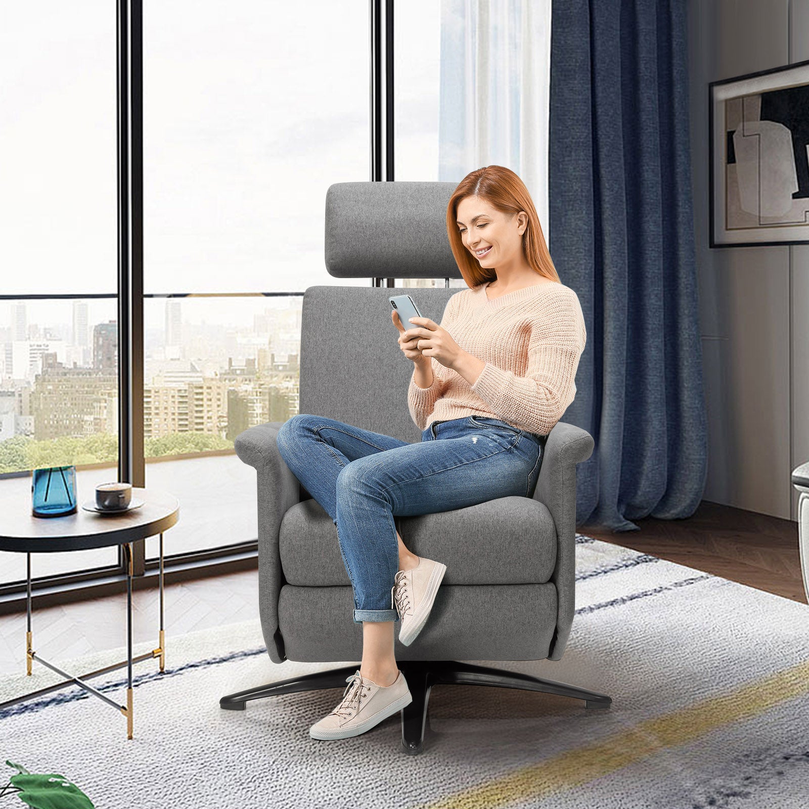 Swivel Massage Recliner Single Sofa with Adjustable Headrest, Gray Recliners at Gallery Canada