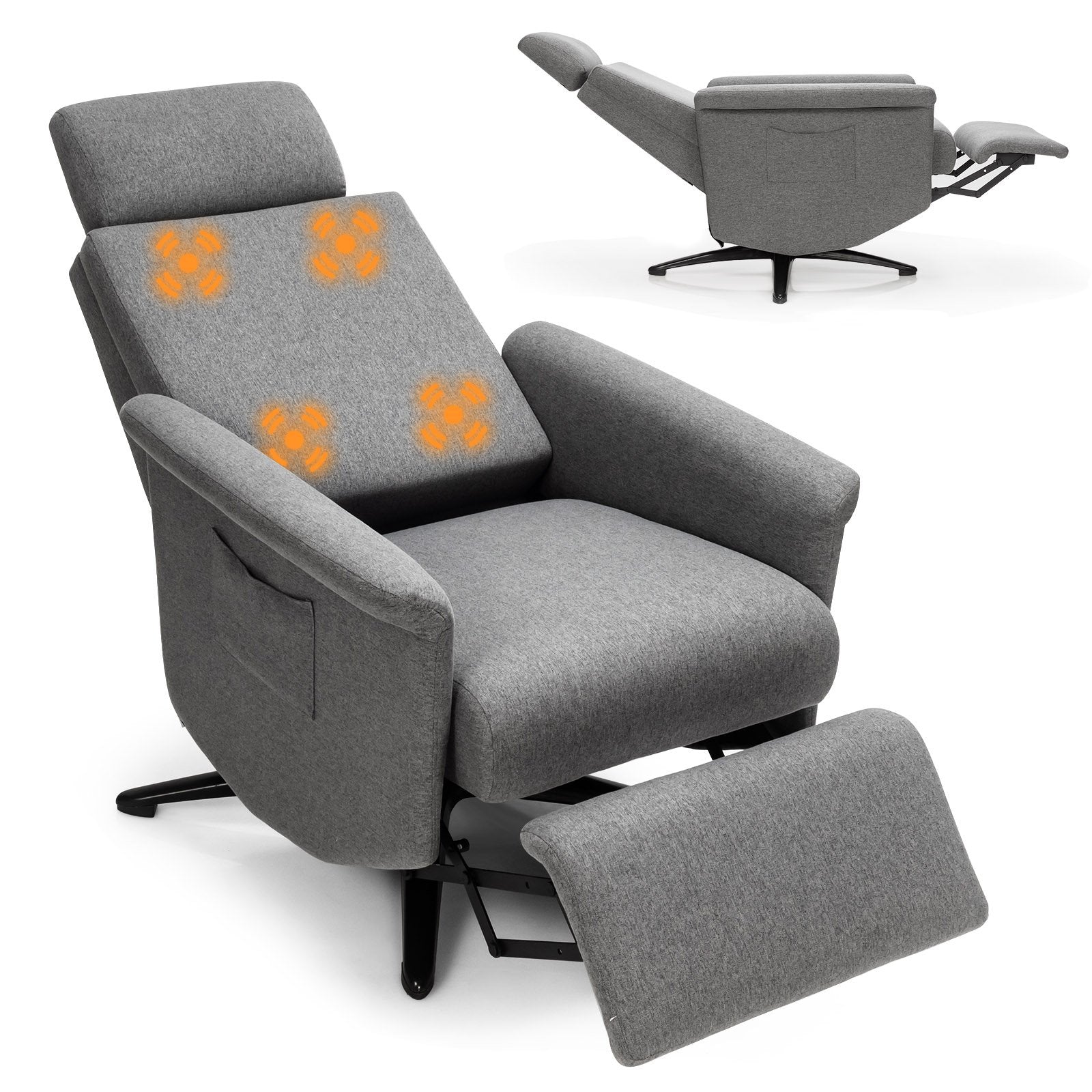 Swivel Massage Recliner Single Sofa with Adjustable Headrest, Gray - Gallery Canada