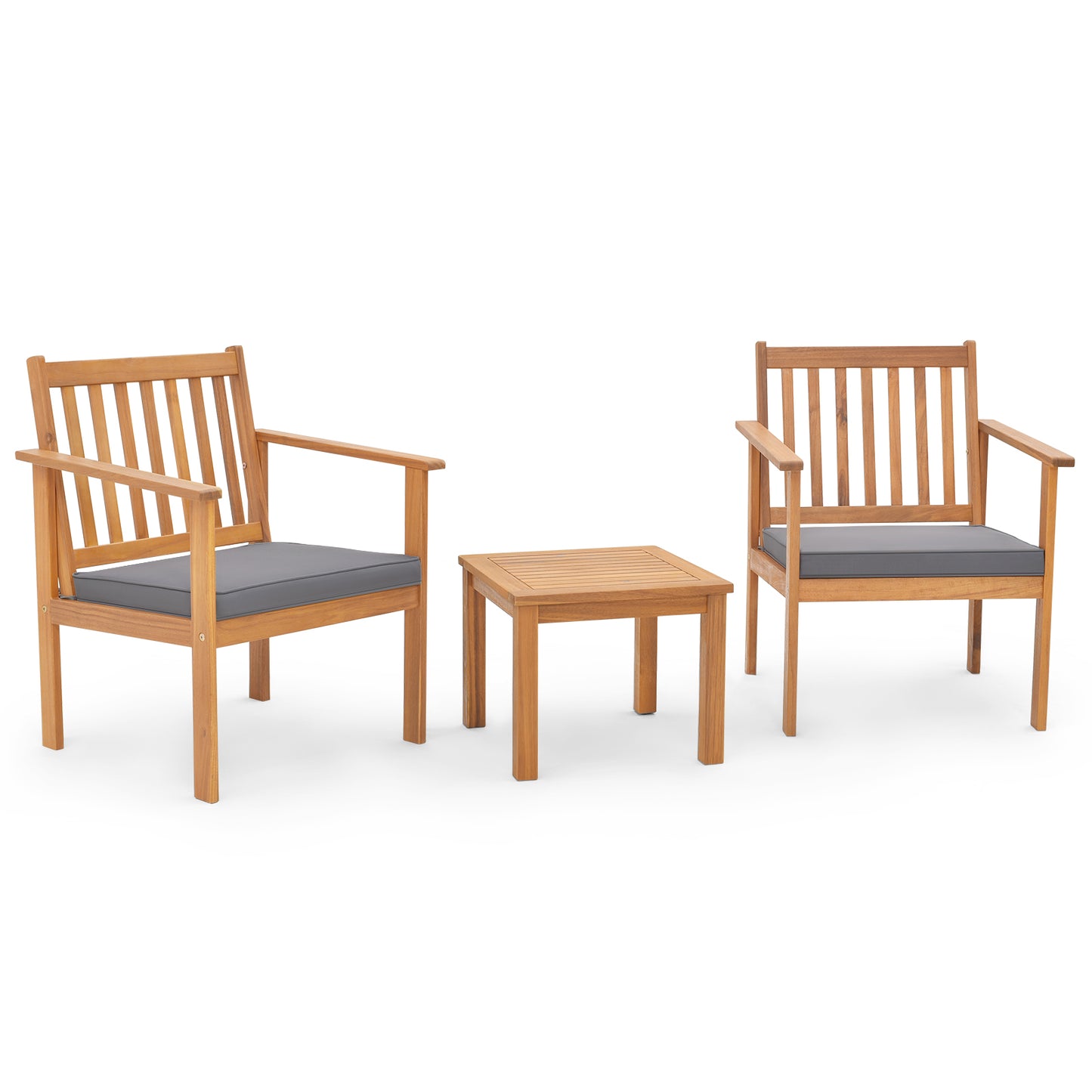 3 Pieces Patio Wood Furniture Set with soft Cushions for Porch, Gray Patio Conversation Sets at Gallery Canada