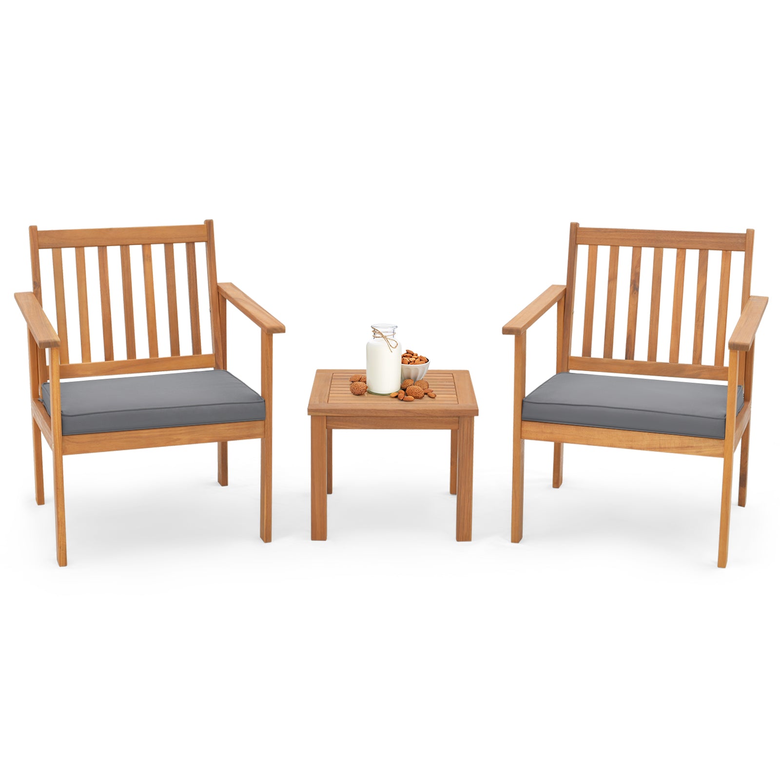 3 Pieces Patio Wood Furniture Set with soft Cushions for Porch, Gray Patio Conversation Sets at Gallery Canada