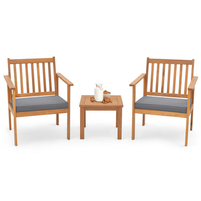 3 Pieces Patio Wood Furniture Set with soft Cushions for Porch, Gray Patio Conversation Sets at Gallery Canada