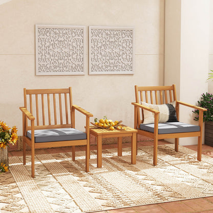 3 Pieces Patio Wood Furniture Set with soft Cushions for Porch, Gray Patio Conversation Sets at Gallery Canada