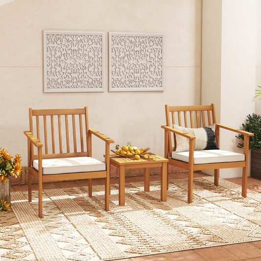 3 Pieces Patio Wood Furniture Set with soft Cushions for Porch, White - Gallery Canada