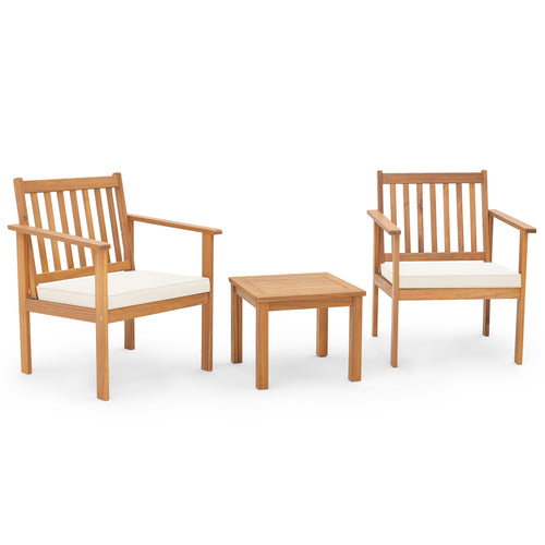3 Piece Patio Wood Furniture Set With Cushions, White