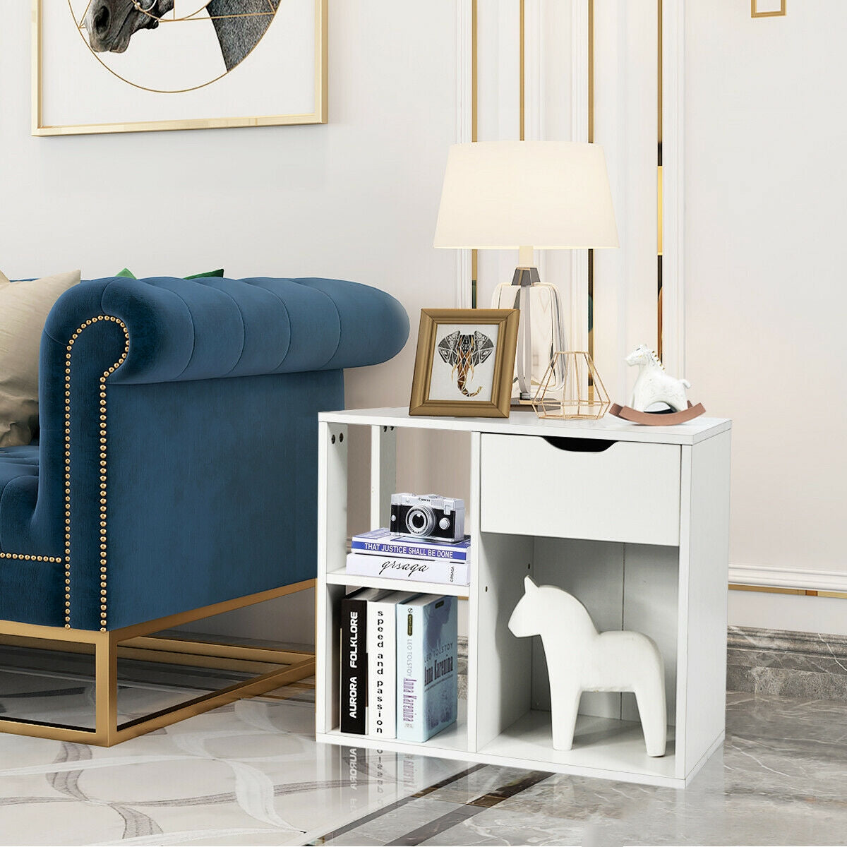 3-Tier Side Table With Storage Shelf And Drawer, White End & Side Tables at Gallery Canada