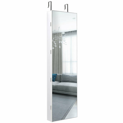 Wall and Door Mounted Mirrored Jewelry Cabinet With Lights, White - Gallery Canada